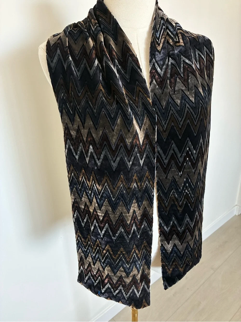 Kenneth Cole Chevron Velvet Scarf — Black, Brown, Gray